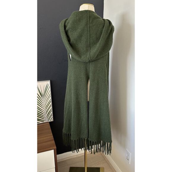 Elaine Turner Cashmere Open Front Cardigan Knit Vest Fringe Draped Collar - Picture 4 of 11